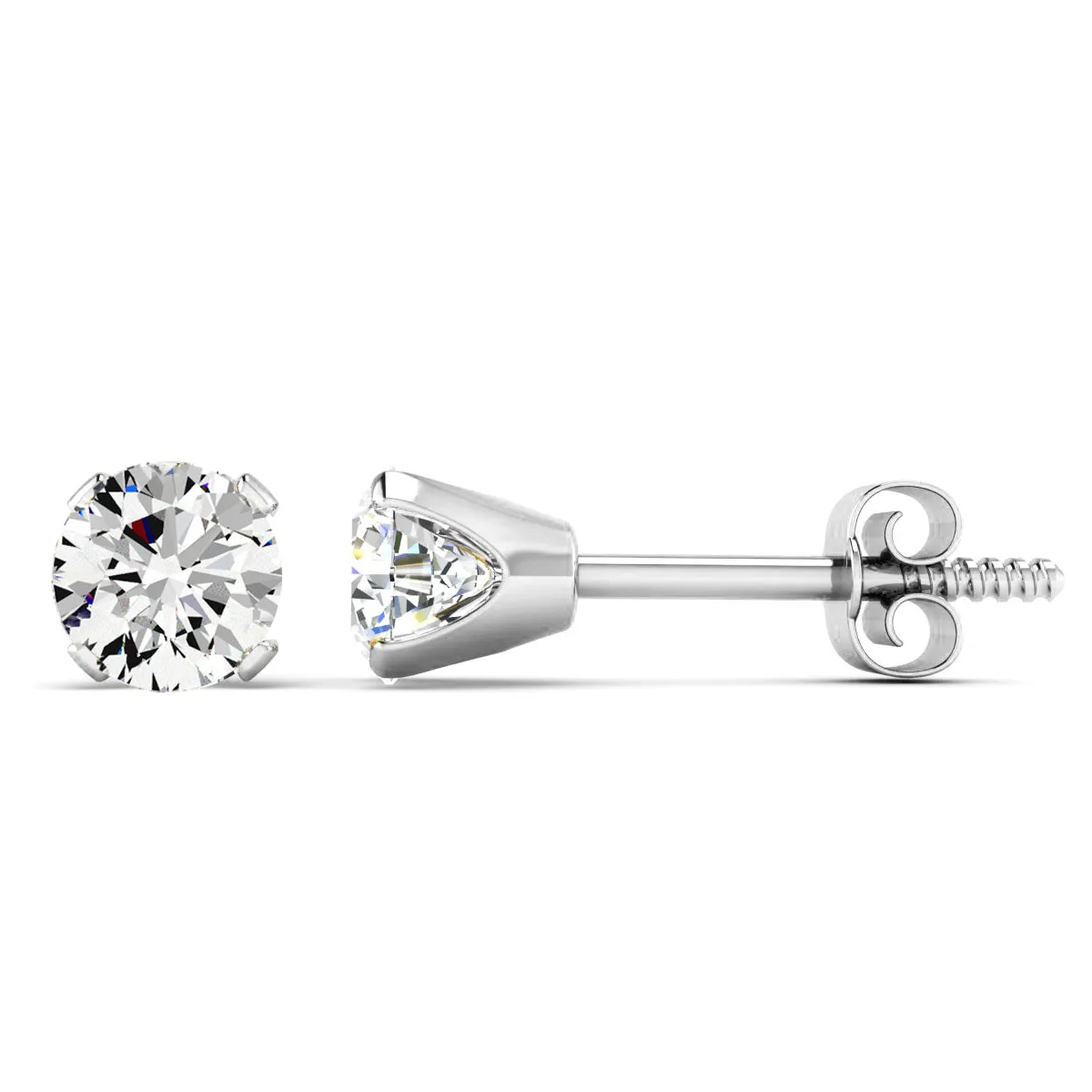 1 Carat Moissanite Screw Back Stud Earrings In 14K White Gold