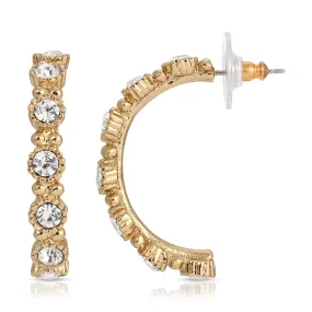 1928 Jewelry Clear Crystal Half Hoop Earrings