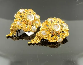 22k Earrings Solid Gold Ladies Enamel Floral design With French Hooks E7058