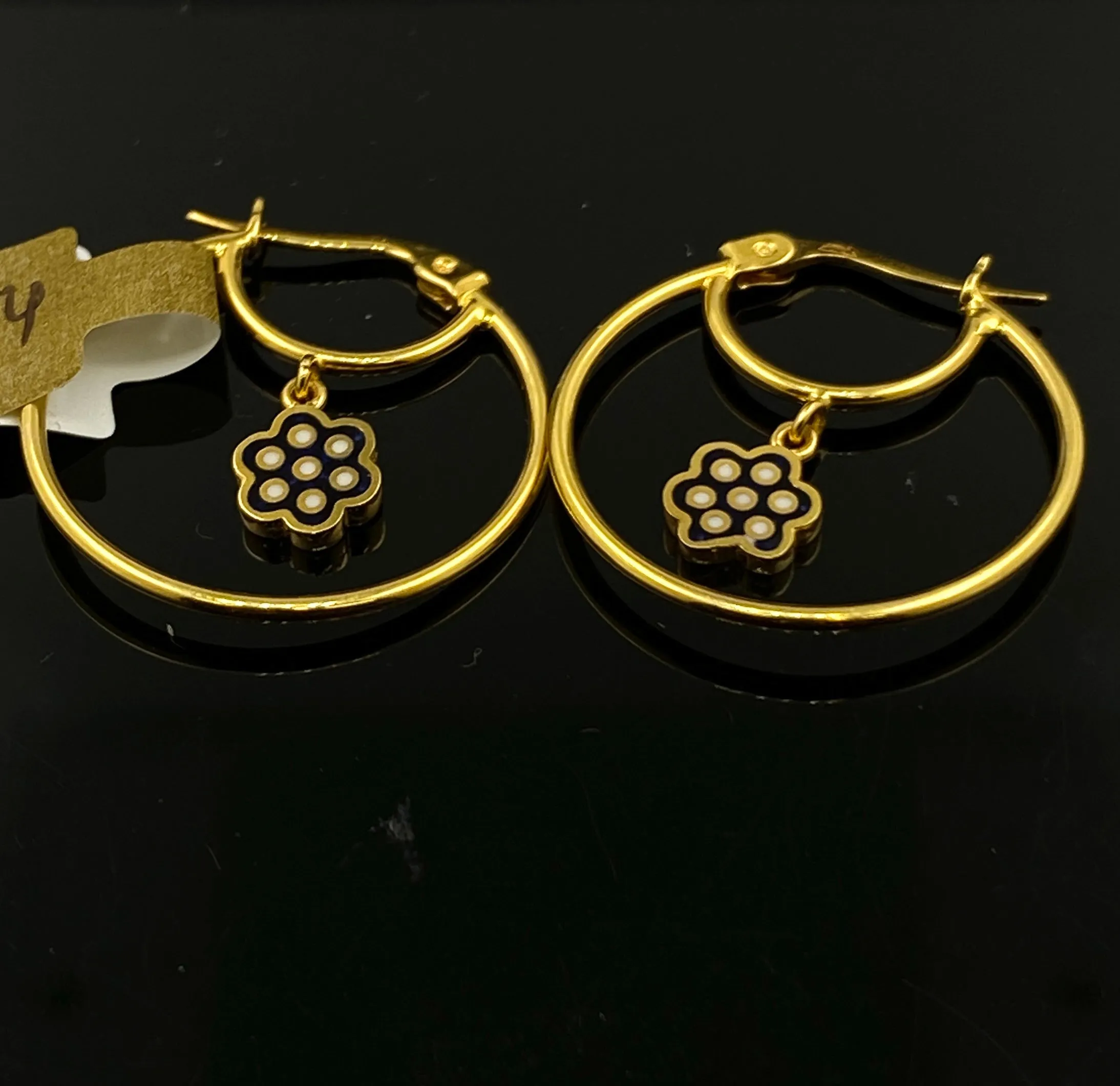 22K Solid Gold Floral Bali Style Earrings E9054