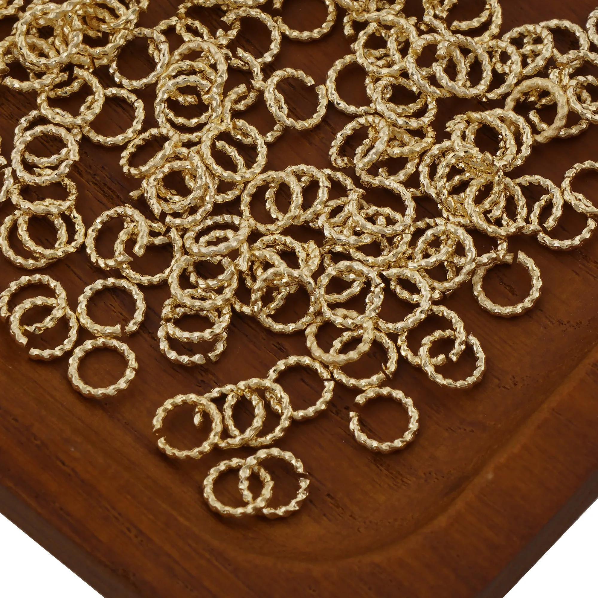 50PCS 14k Gold Filled Twisted Open Jump Rings for Jewelry Making and Connectors 104078