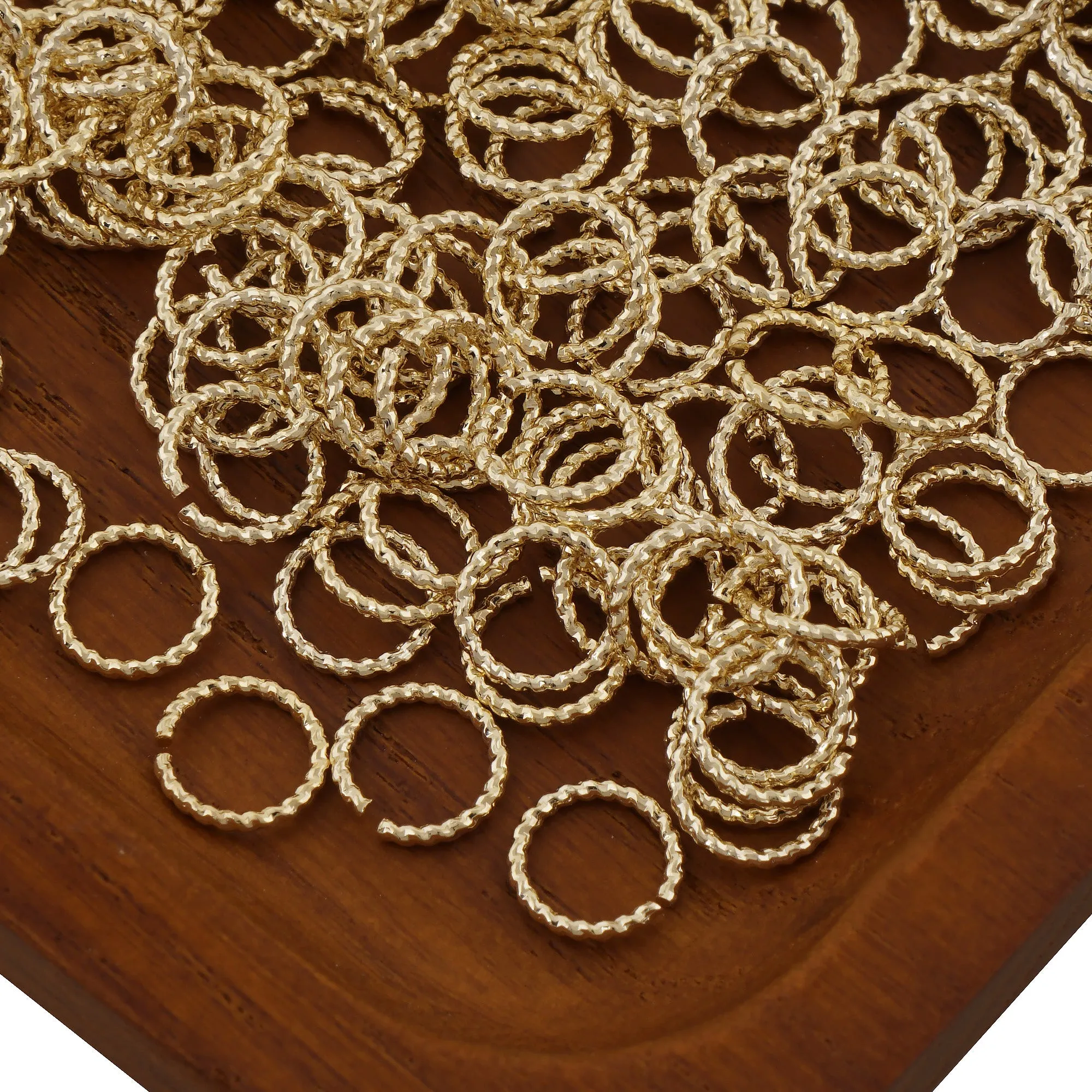 50PCS 14k Gold Filled Twisted Open Jump Rings for Jewelry Making and Connectors 104078