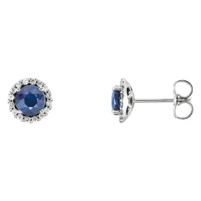 6mm 14k White Gold Blue Sapphire & 1/6 CTW (G-H, I1) Diamond Earrings