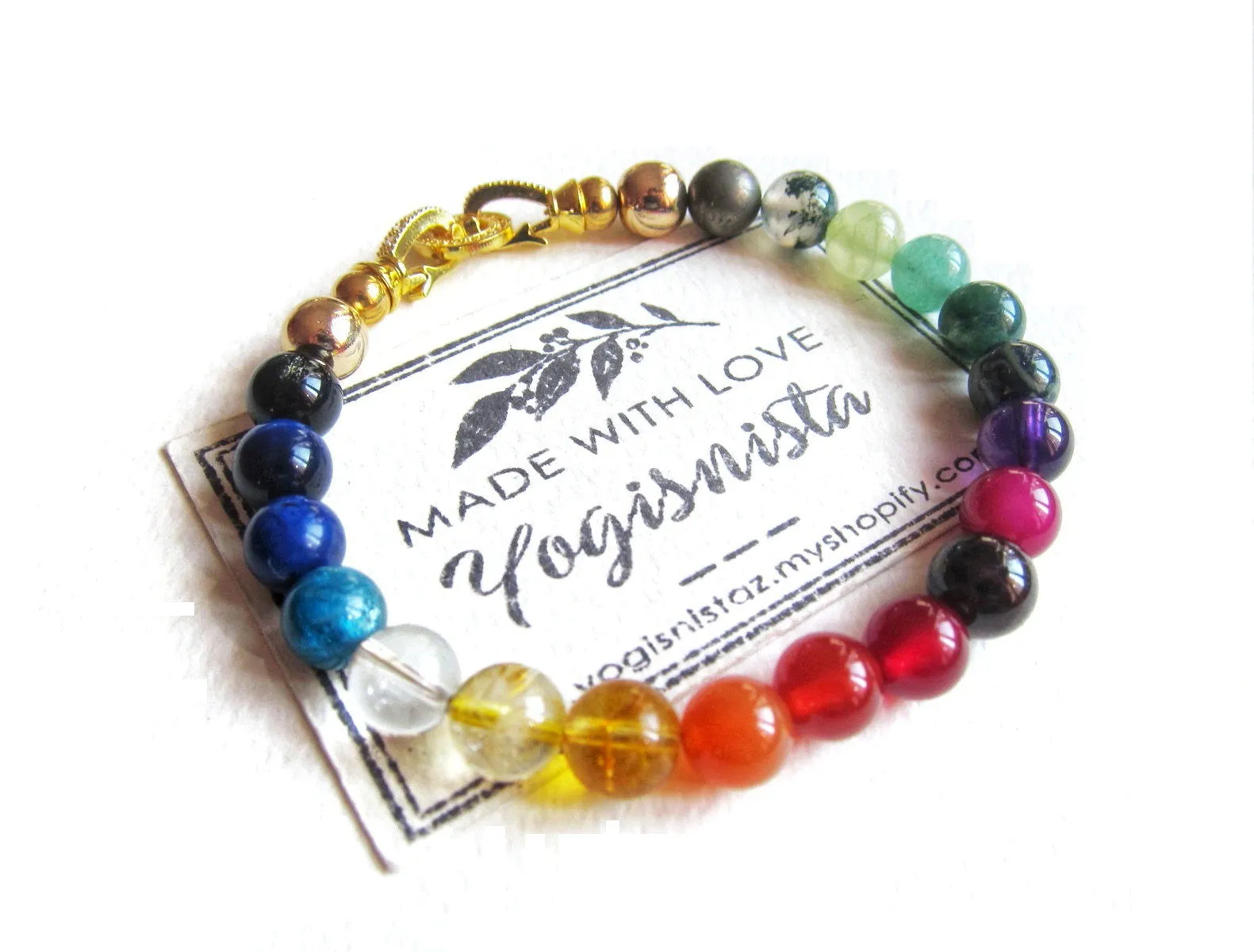 7 Chakra Stone Beaded Bracelet - Abundance, Grounding, Protection