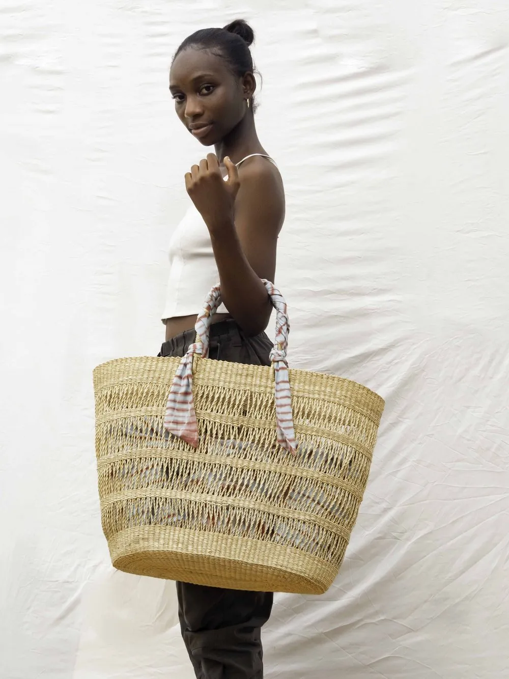 AKETEKETE Ayine Woven Straw Basket Bag - Large