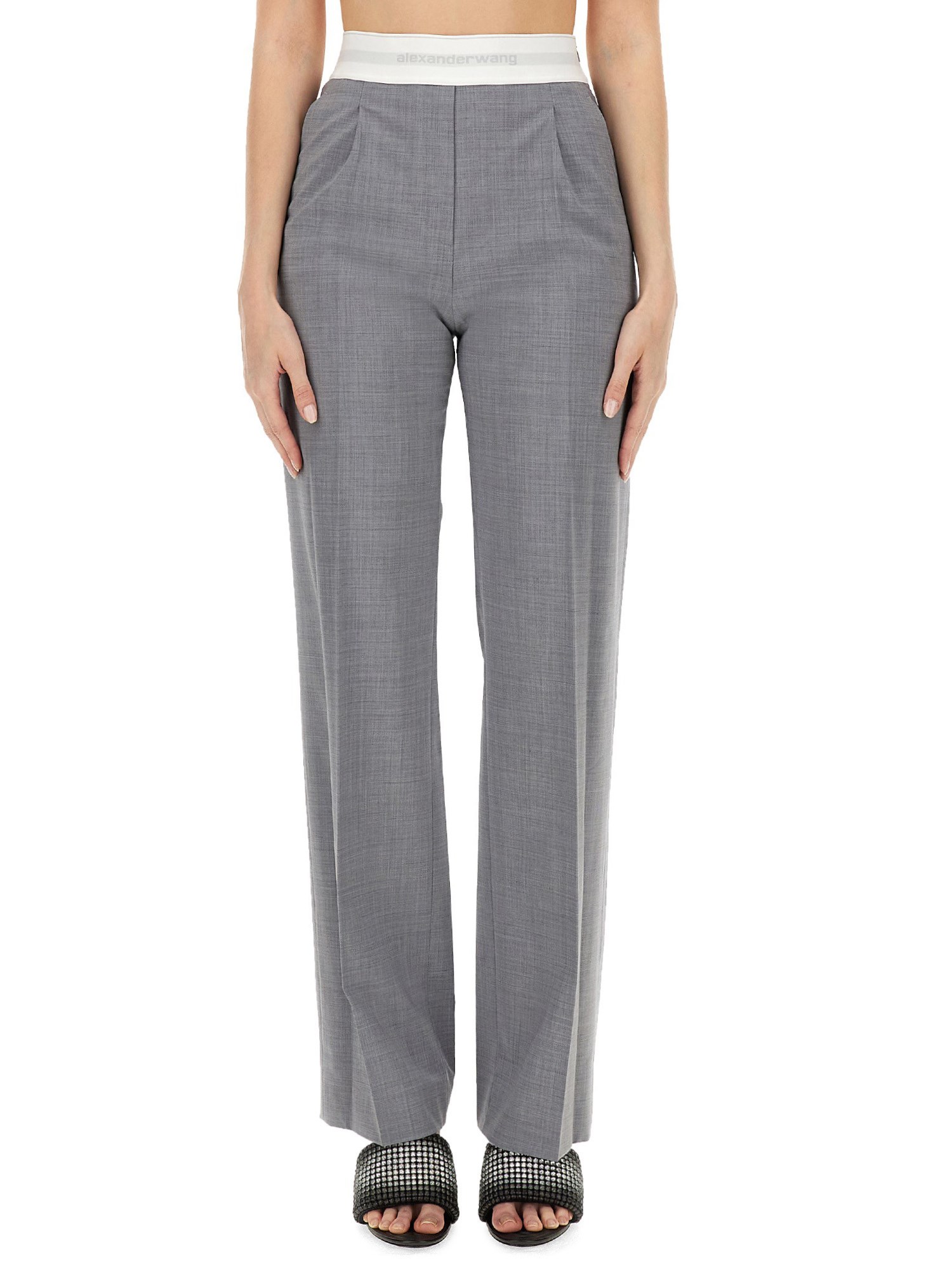 ALEXANDER WANG    HIGH WAIST STRETCH PANTS WITH PLEATS AND LOGO