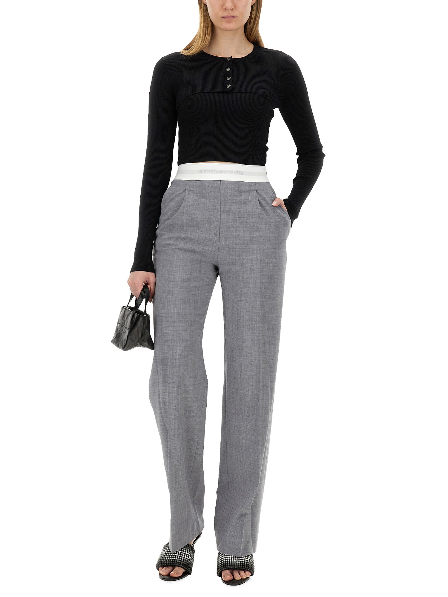 ALEXANDER WANG    HIGH WAIST STRETCH PANTS WITH PLEATS AND LOGO