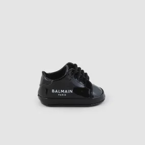 Balmain Sneaker In Black Leather Shiny For Newborn