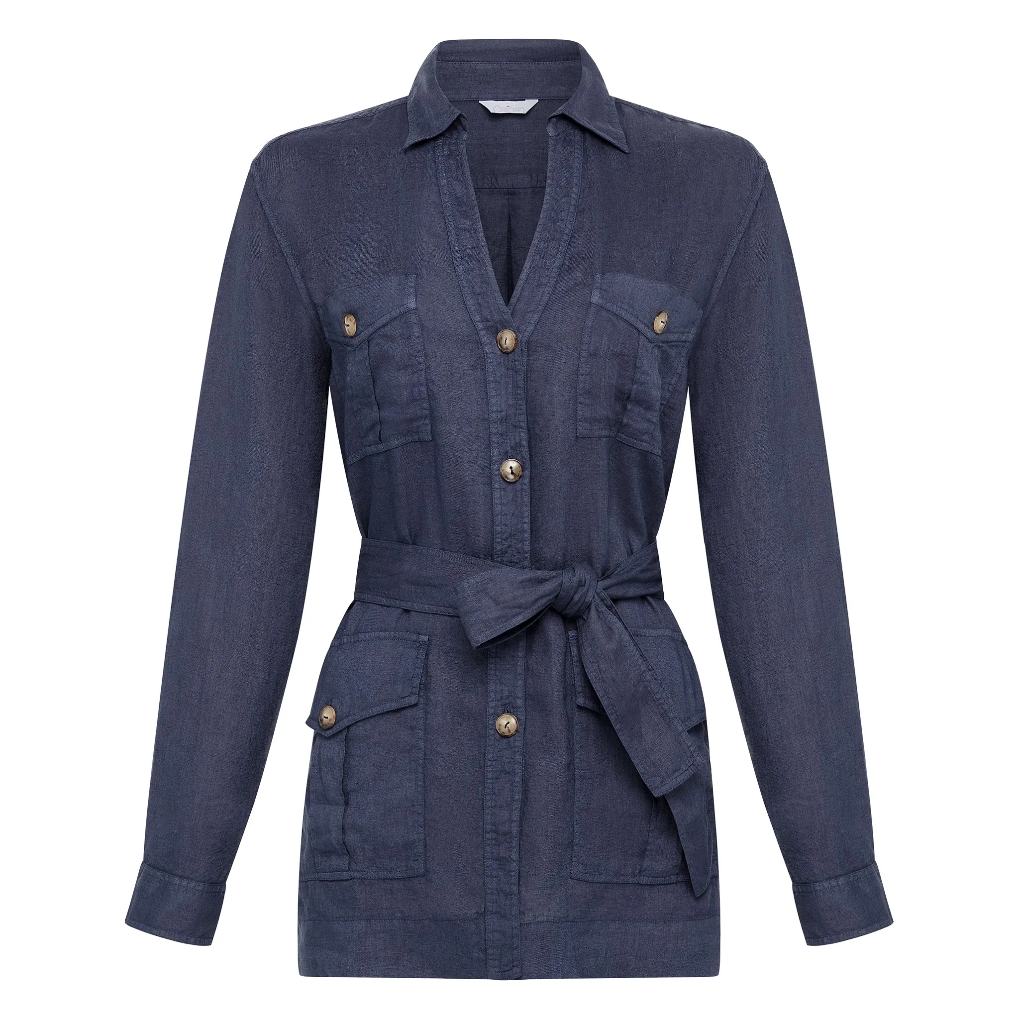 Belted Linen Shirt - Navy