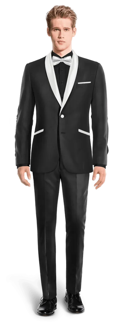 Black essential shimmer Tuxedo with white lapel