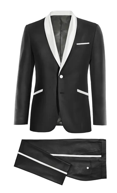 Black essential shimmer Tuxedo with white lapel