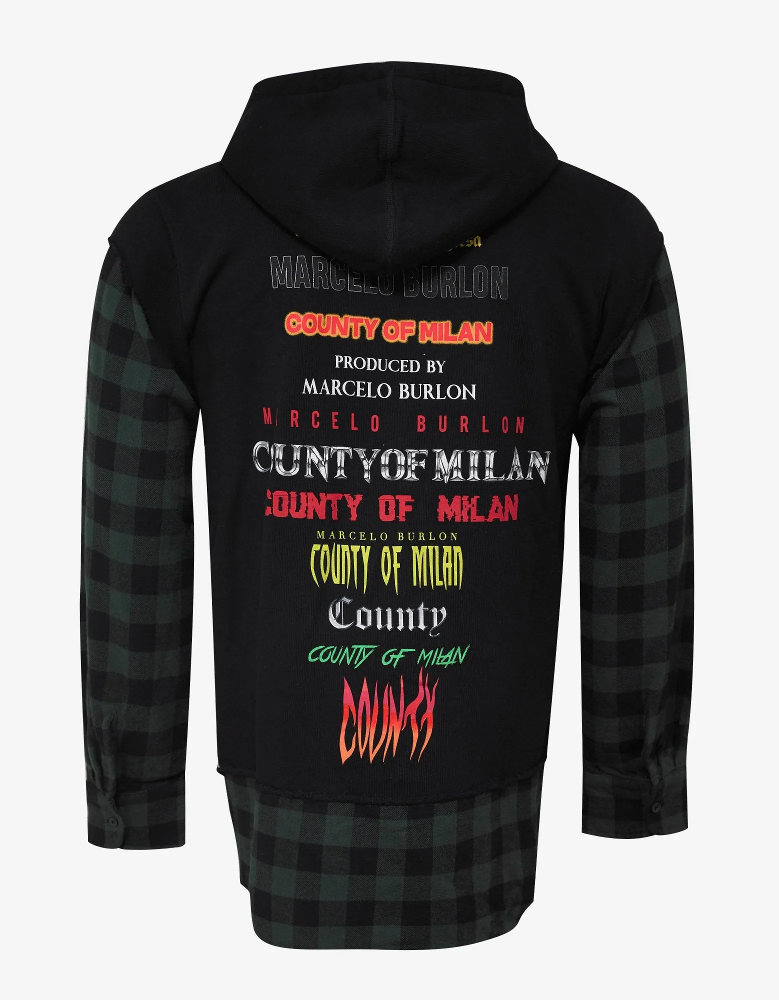 Black Hoodie with Check Shirt Inserts