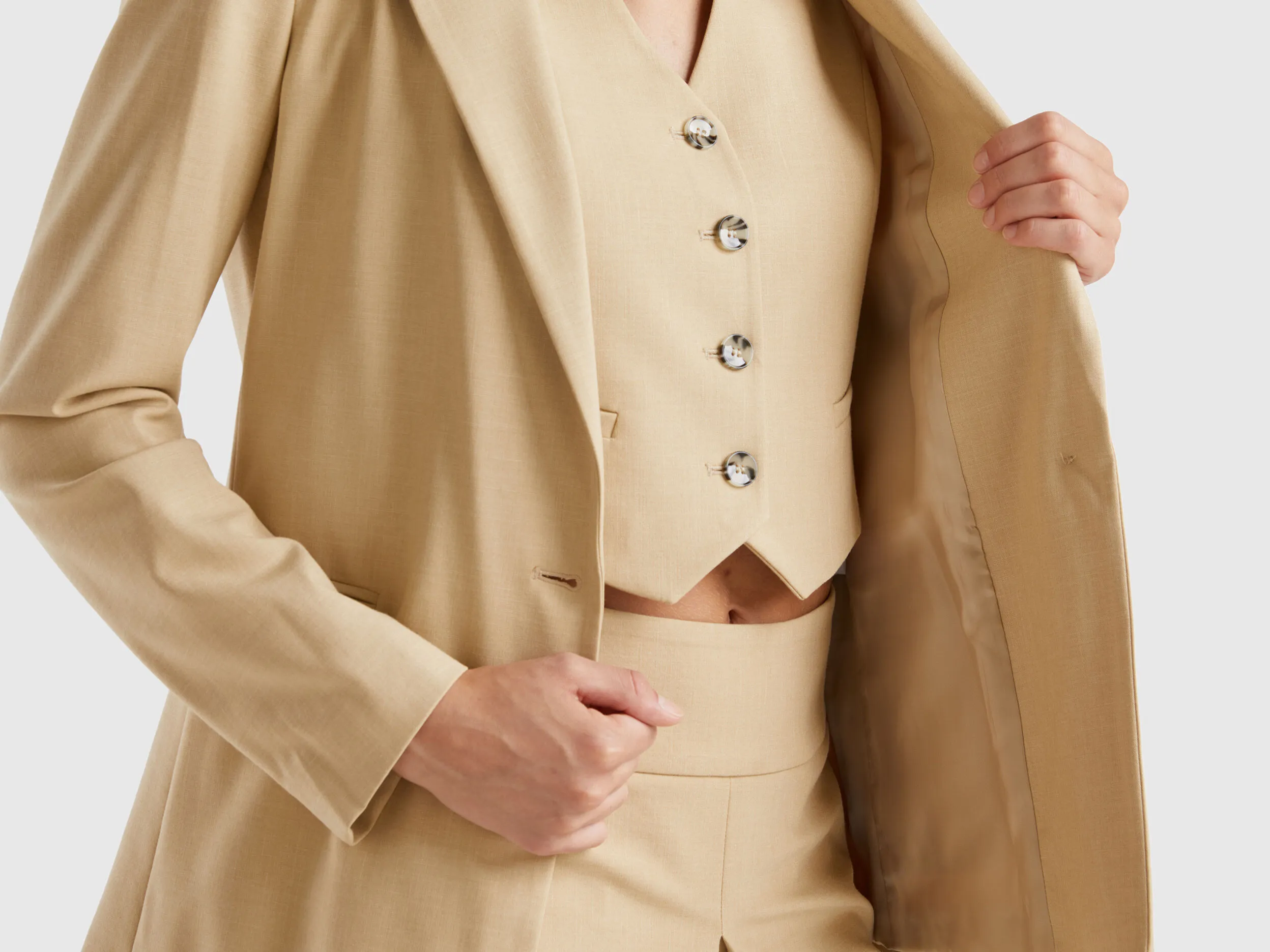 Blazer in stretch viscose blend - Beige | Benetton