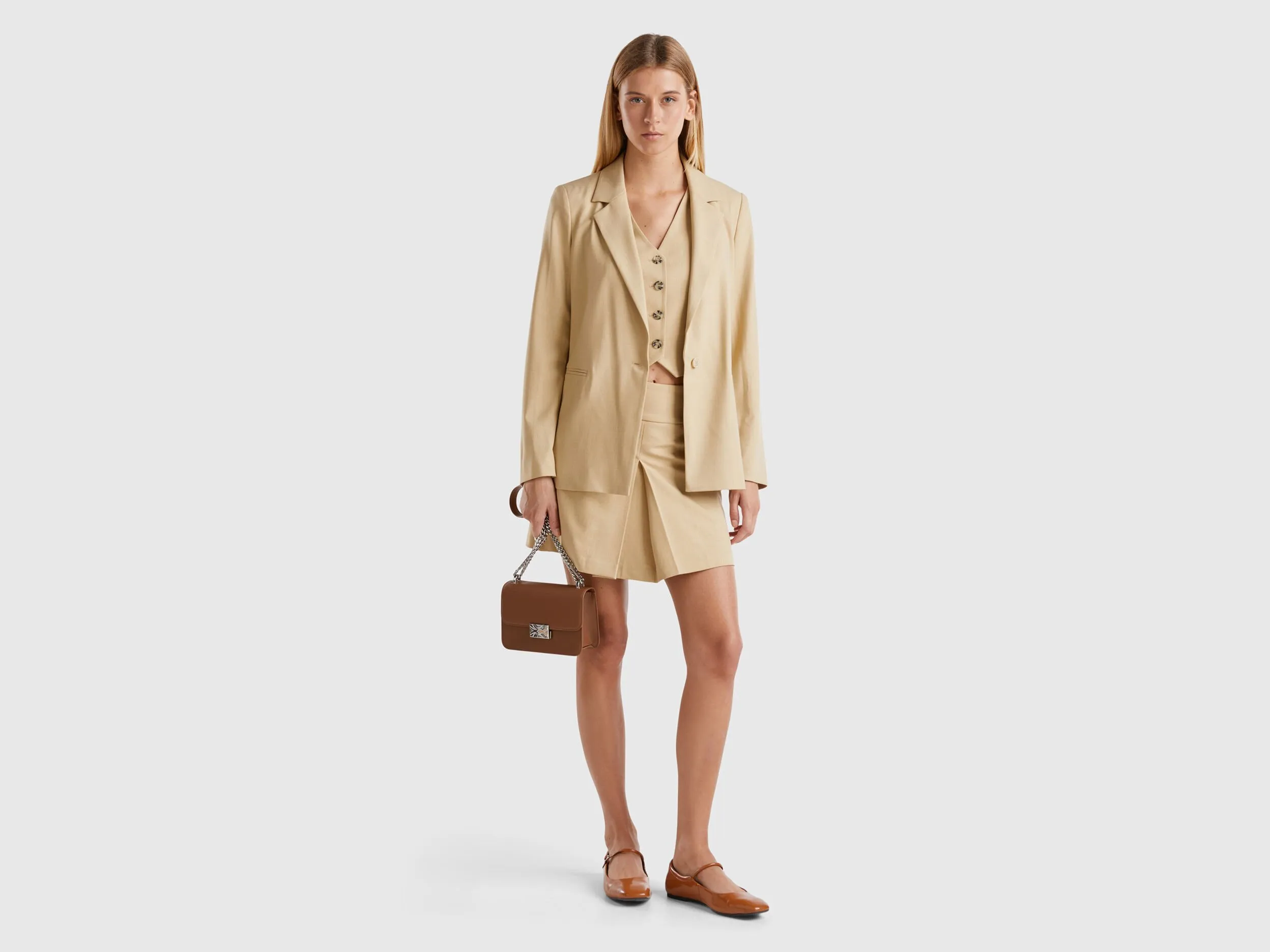 Blazer in stretch viscose blend - Beige | Benetton