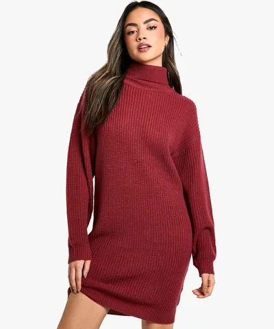 boohoo Womens Basic Roll Neck Sweater Dress