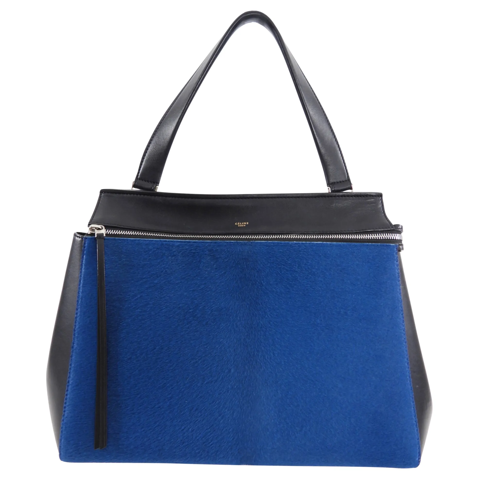 Celine Blue Pony and Black Leather Edge Bag