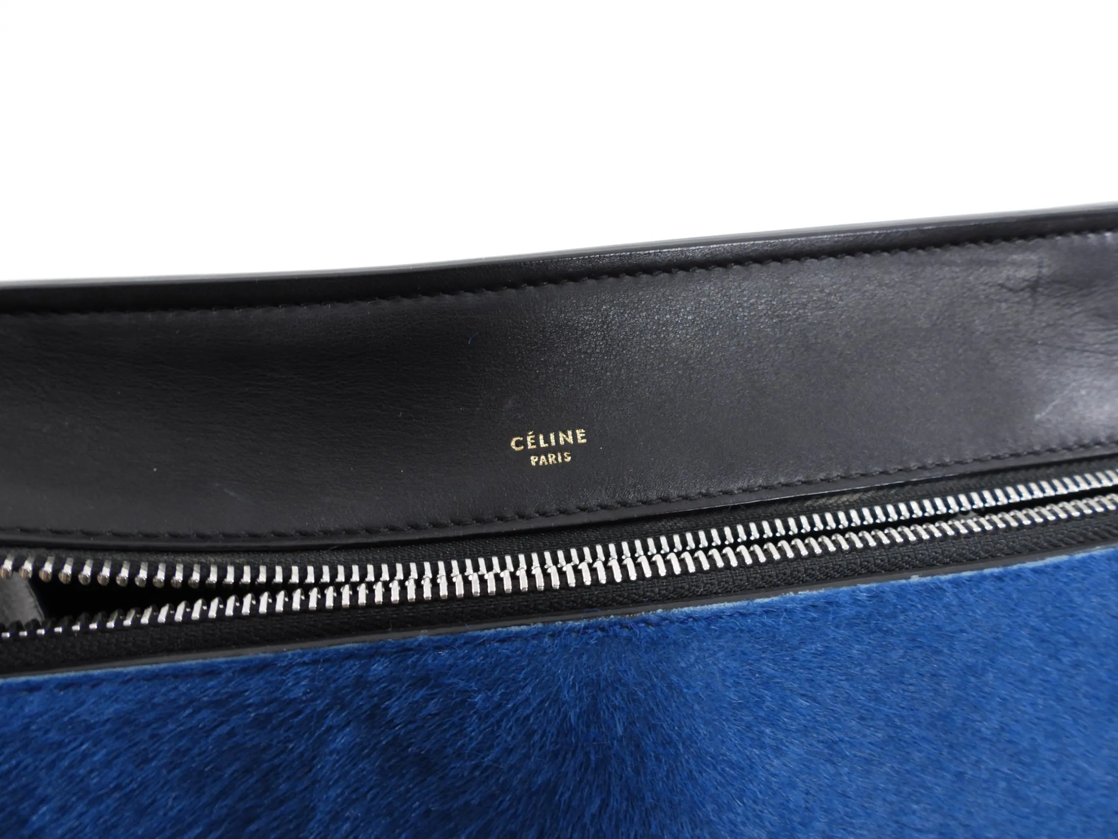 Celine Blue Pony and Black Leather Edge Bag