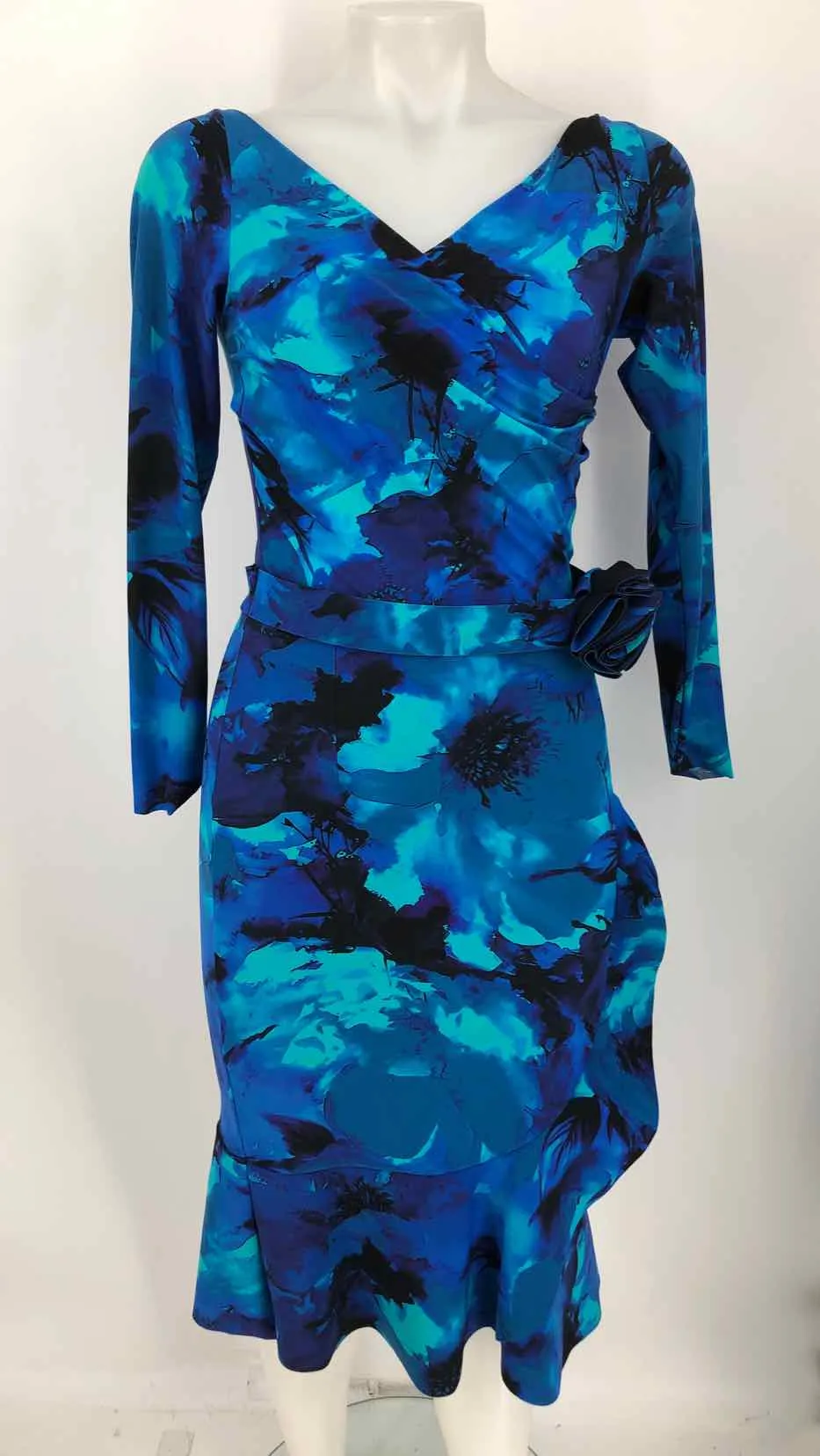 CHIARA BONI Blue Black Print Longsleeve Size SMALL (S) Dress