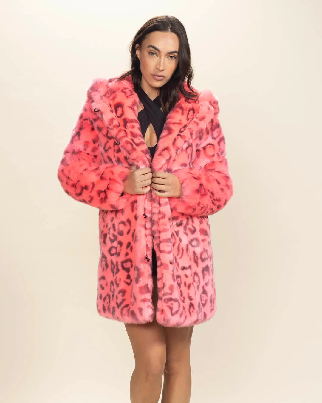 Classic Women's Faux Fur Coat | Hot Pink Leopard