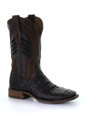 Corral A3878 Mens Embroidery And Woven Square Toe Caiman Boot Oil Brown