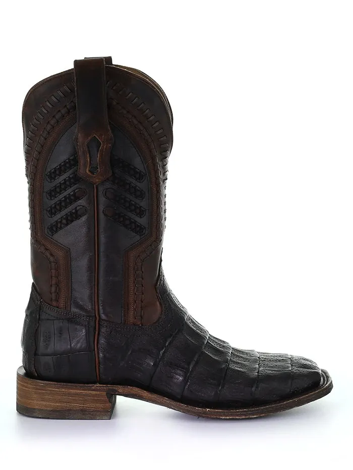 Corral A3878 Mens Embroidery And Woven Square Toe Caiman Boot Oil Brown