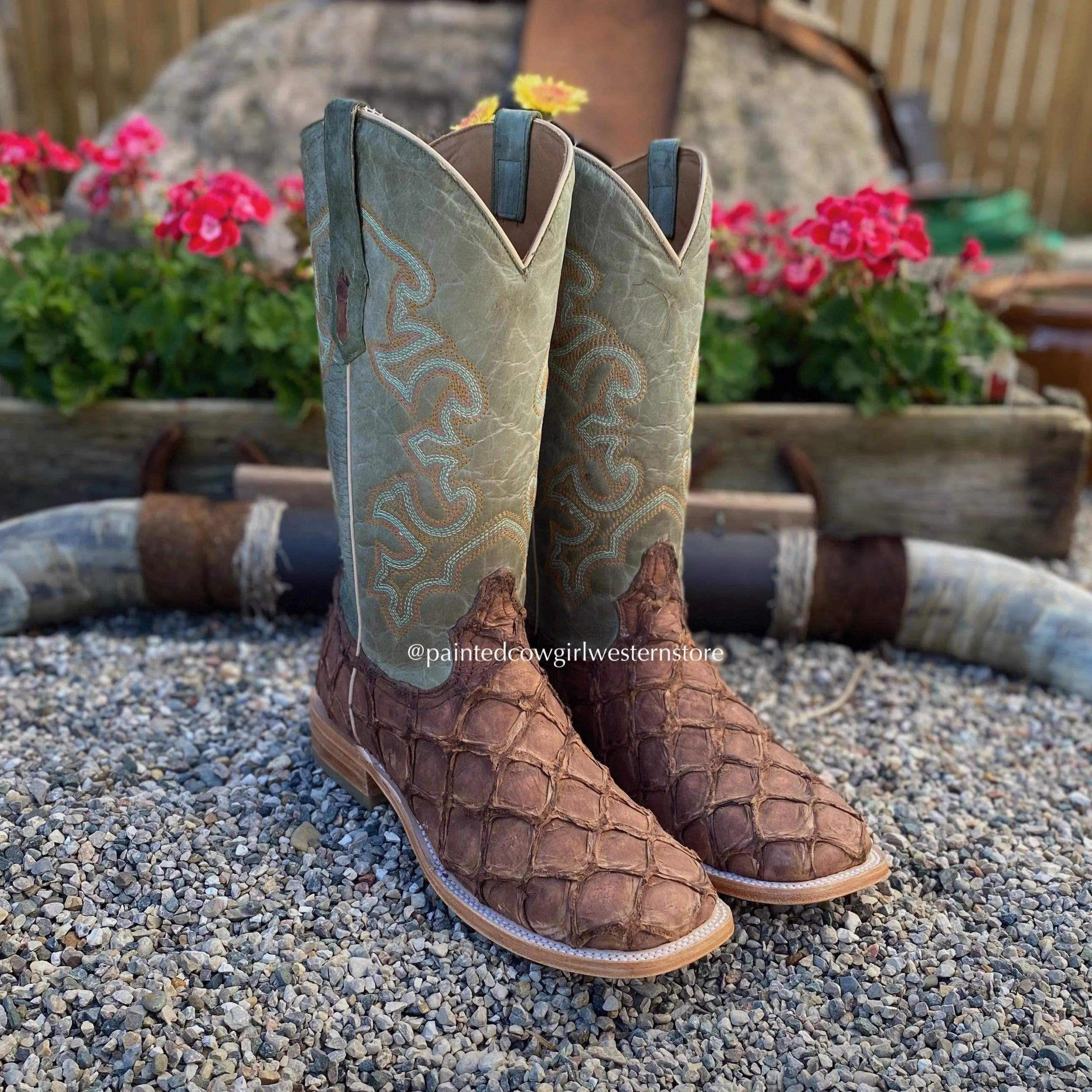 Corral Men's Brown Turquoise Fish Square Toe Cowboy Boots A4048