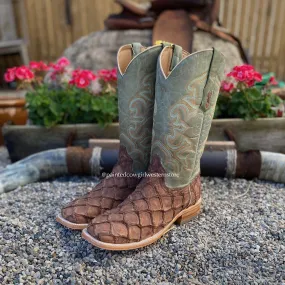 Corral Men's Brown Turquoise Fish Square Toe Cowboy Boots A4048