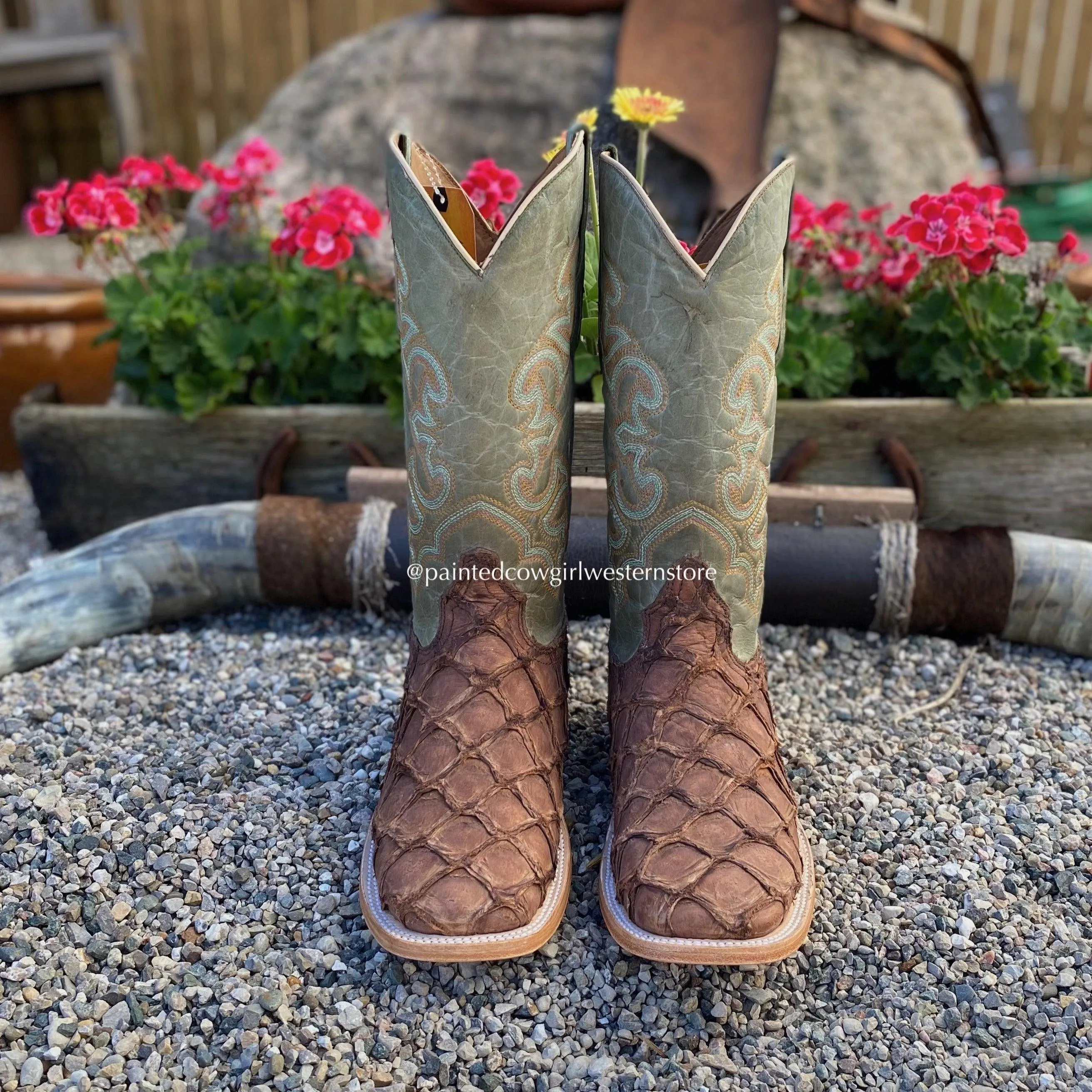 Corral Men's Brown Turquoise Fish Square Toe Cowboy Boots A4048