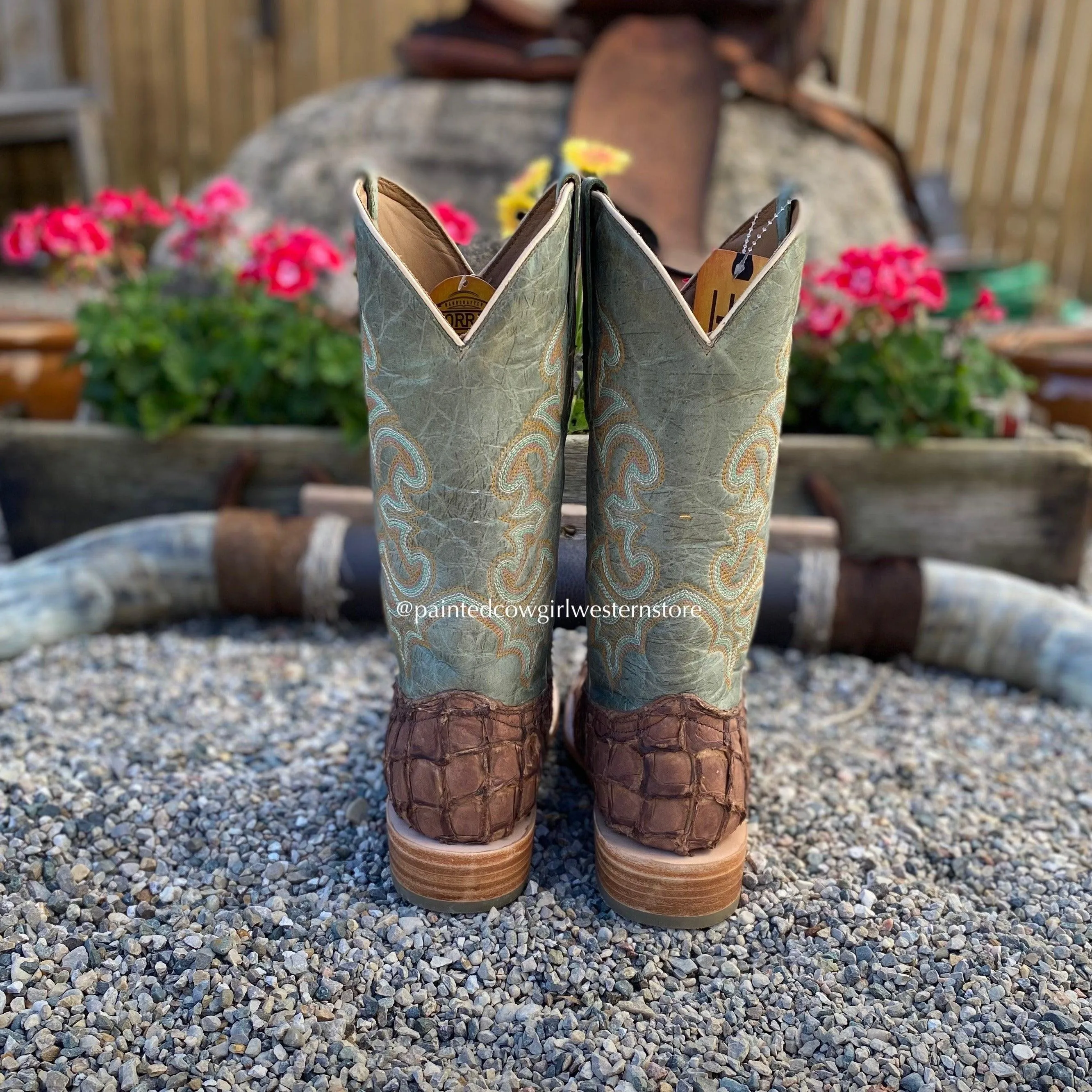 Corral Men's Brown Turquoise Fish Square Toe Cowboy Boots A4048