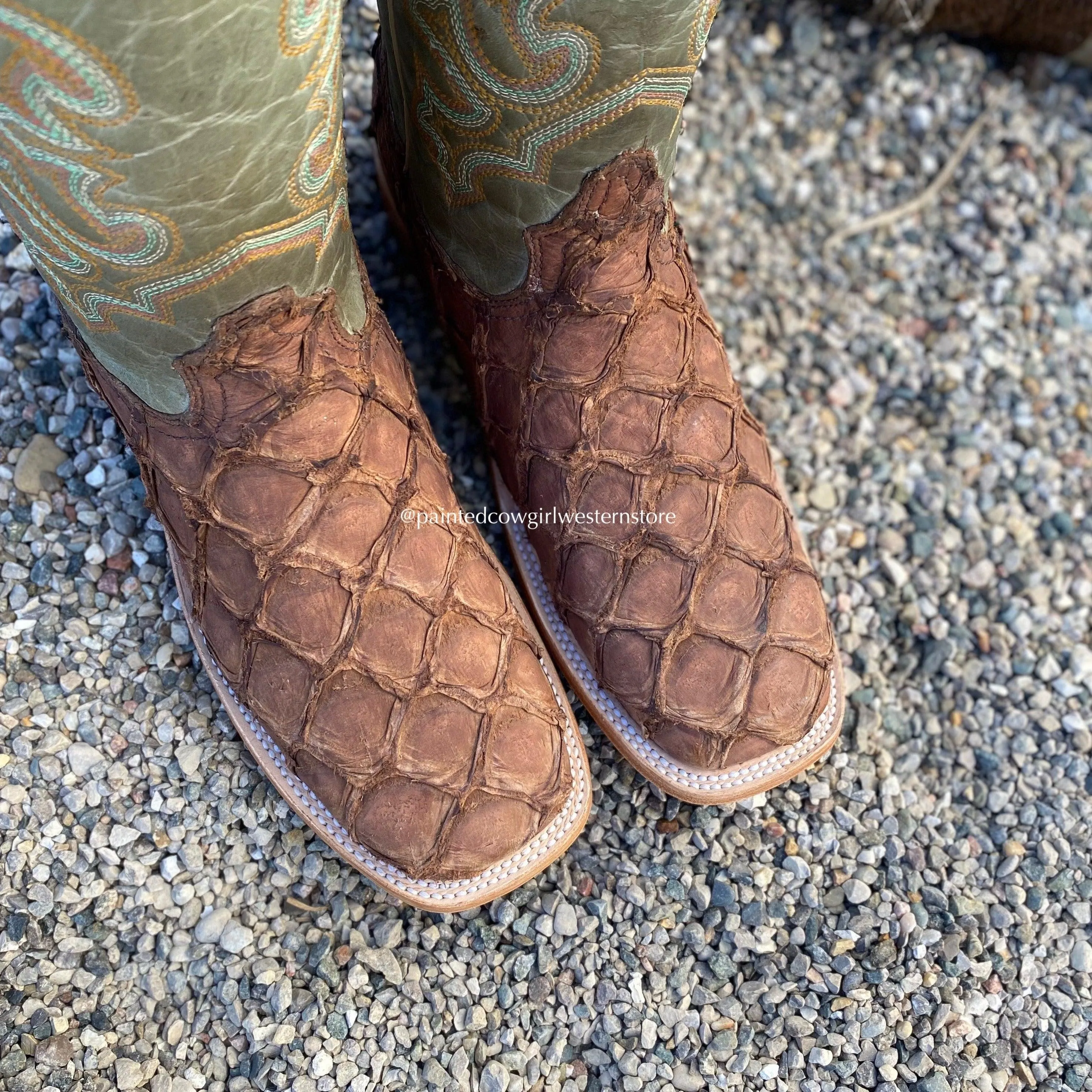 Corral Men's Brown Turquoise Fish Square Toe Cowboy Boots A4048