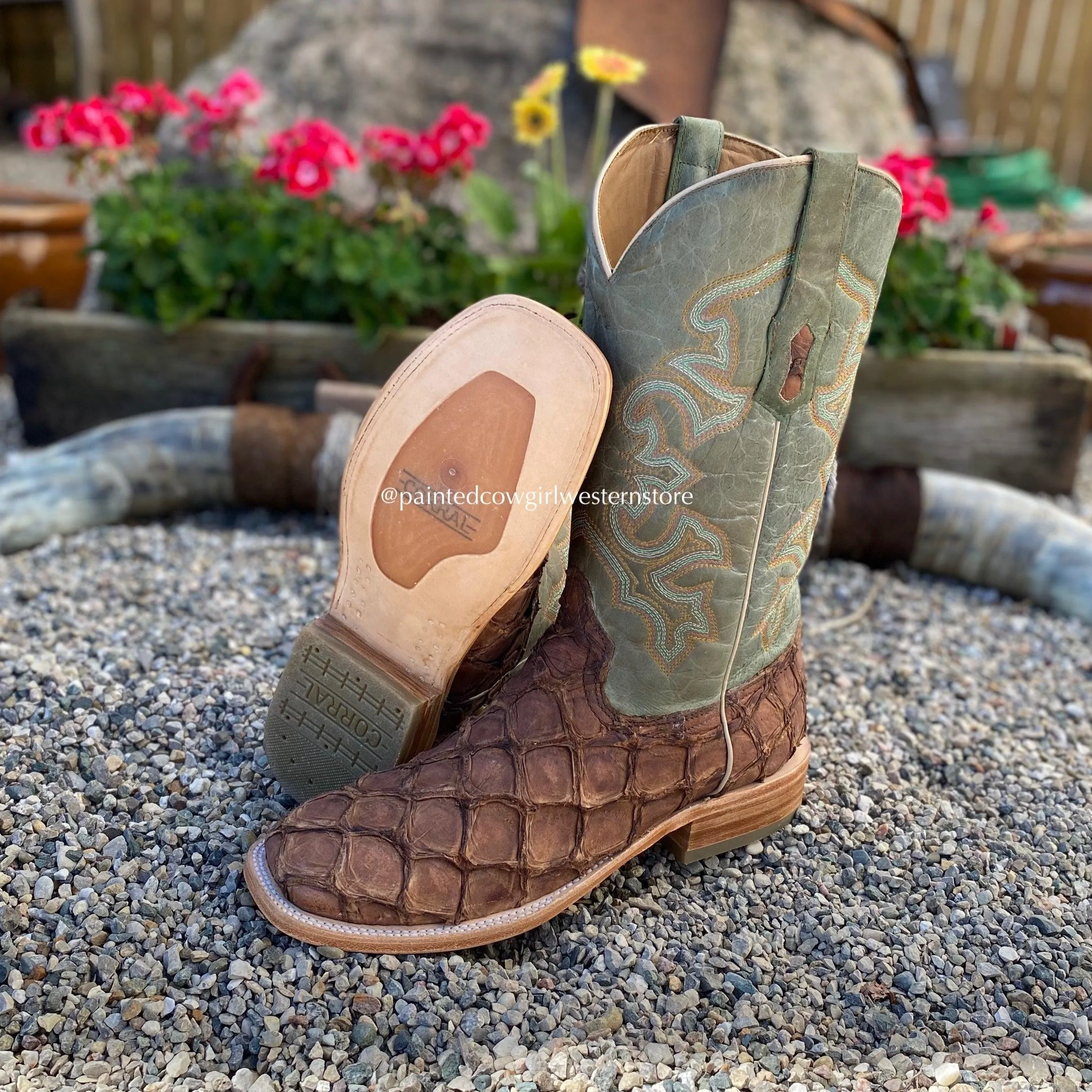 Corral Men's Brown Turquoise Fish Square Toe Cowboy Boots A4048