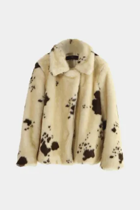 Cow Print Coat - Beige