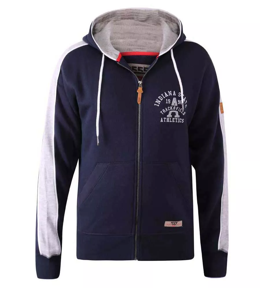 D555 Mens Navy Full Zip Hoodie With Chest Embroidery (EATON)