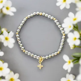 Dainty Flower Charm 4mm Hematite Stone Bracelet