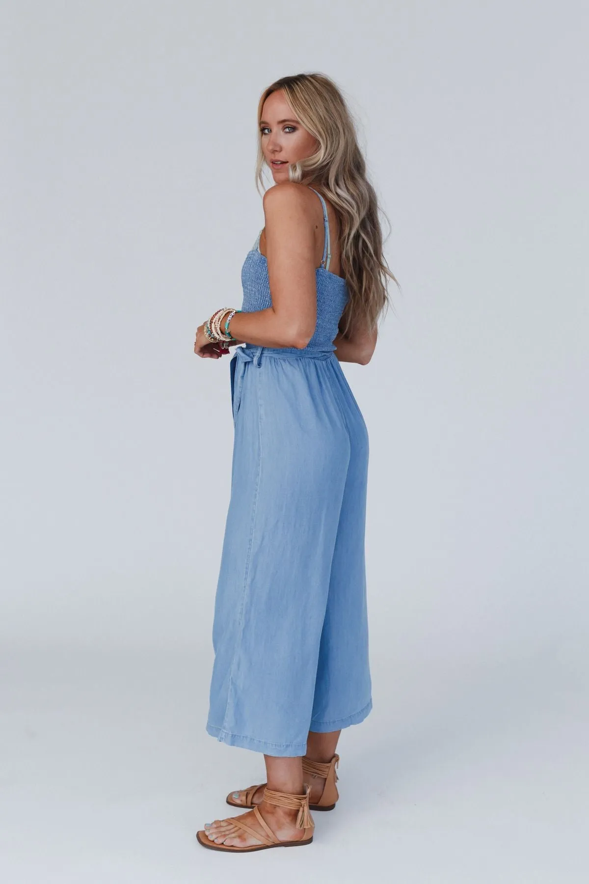 East Side Smocked Jumpsuit - Blue