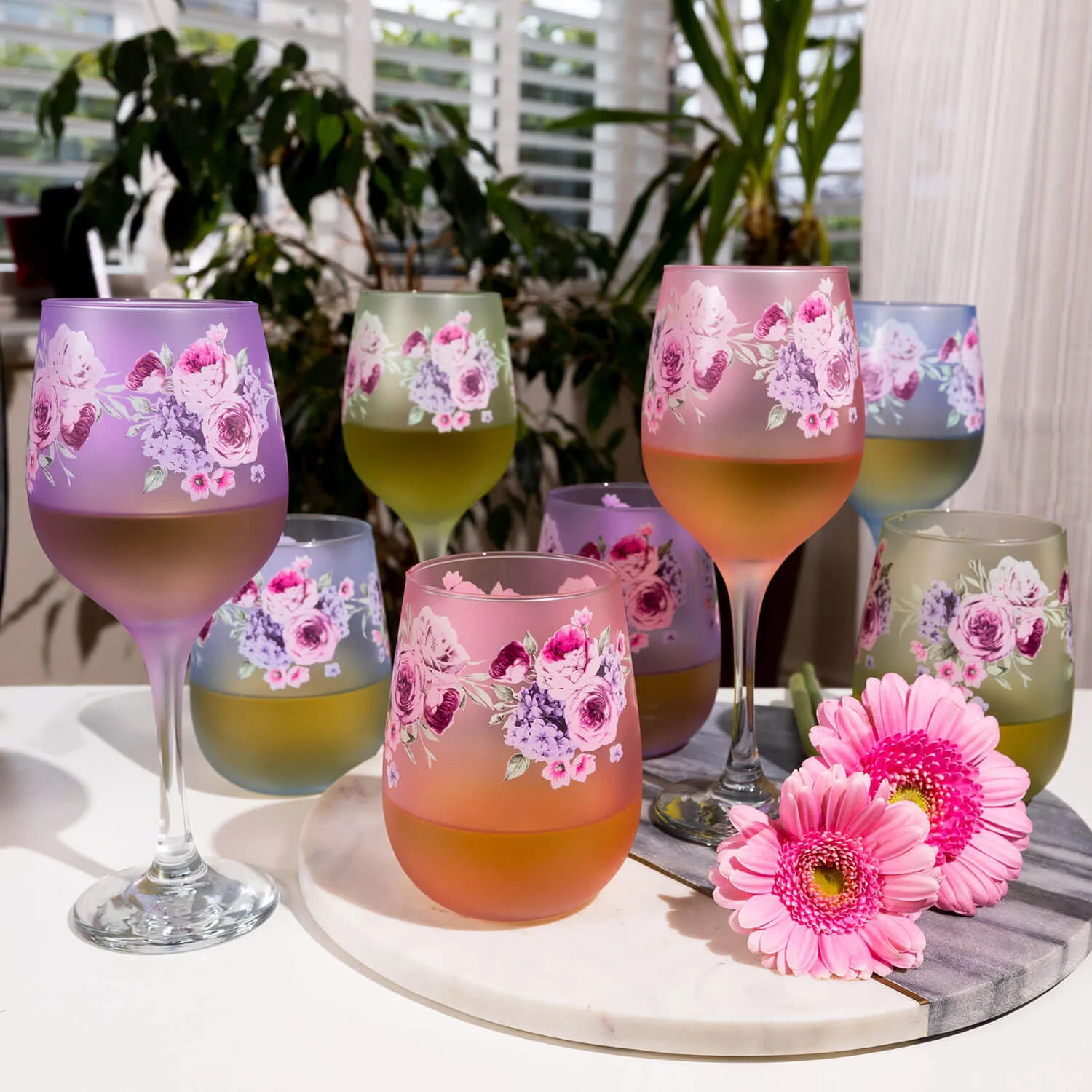 Floral Wine Glasses Set of 4