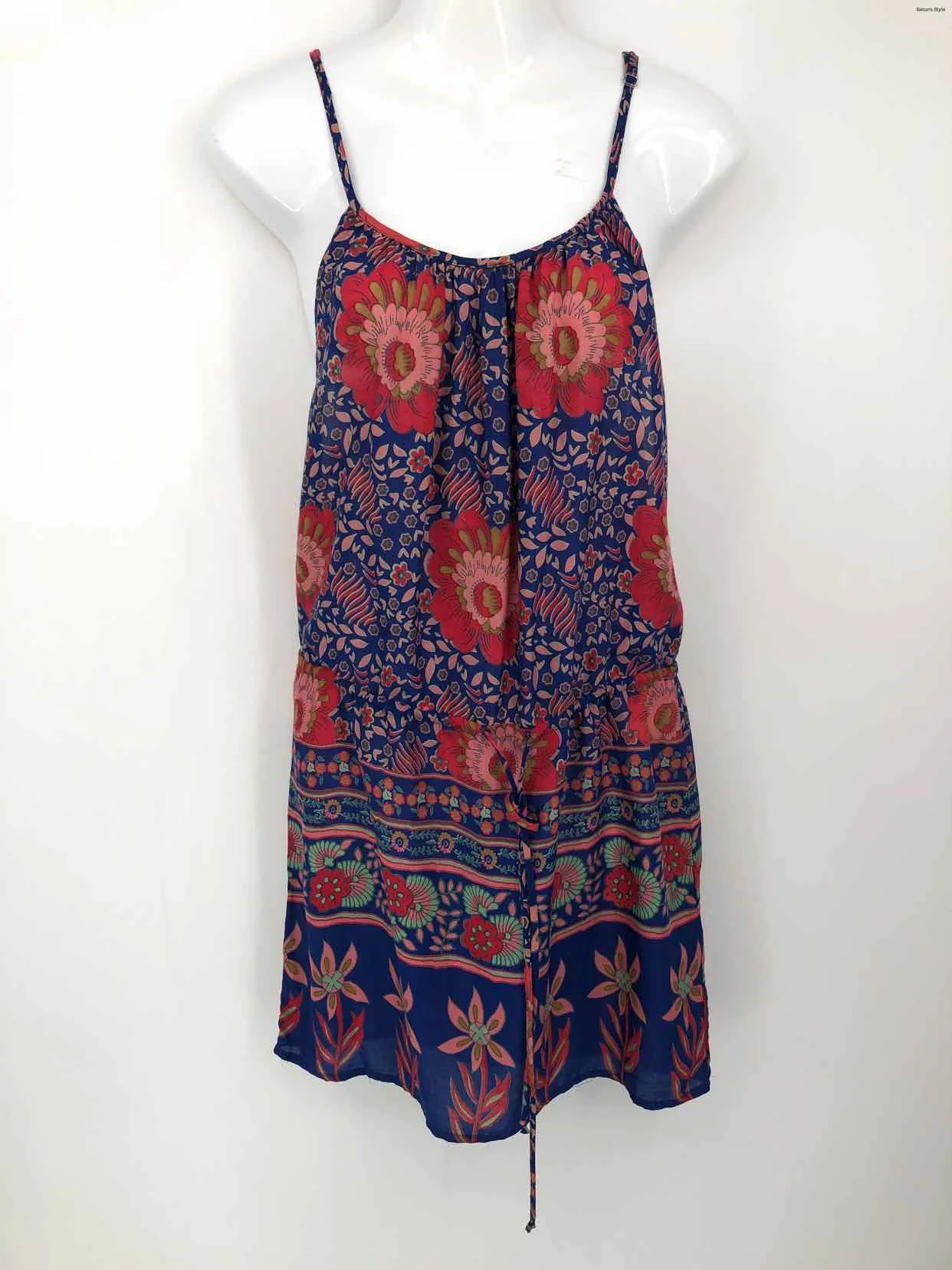 FLYNN SKYE Blue Red Floral Spaghetti Strap Size X-SMALL Dress