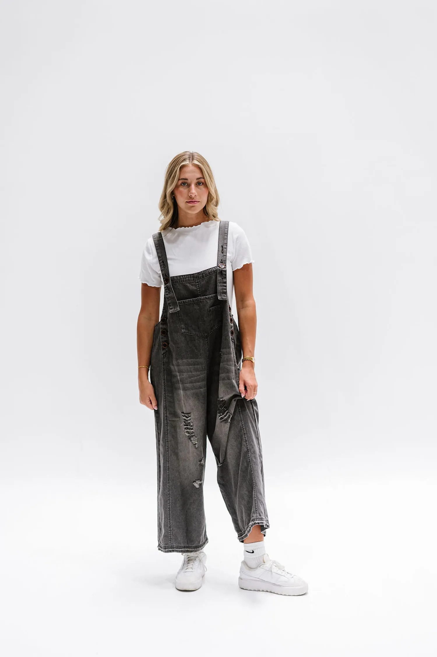 Frankie Denim Overalls in Black