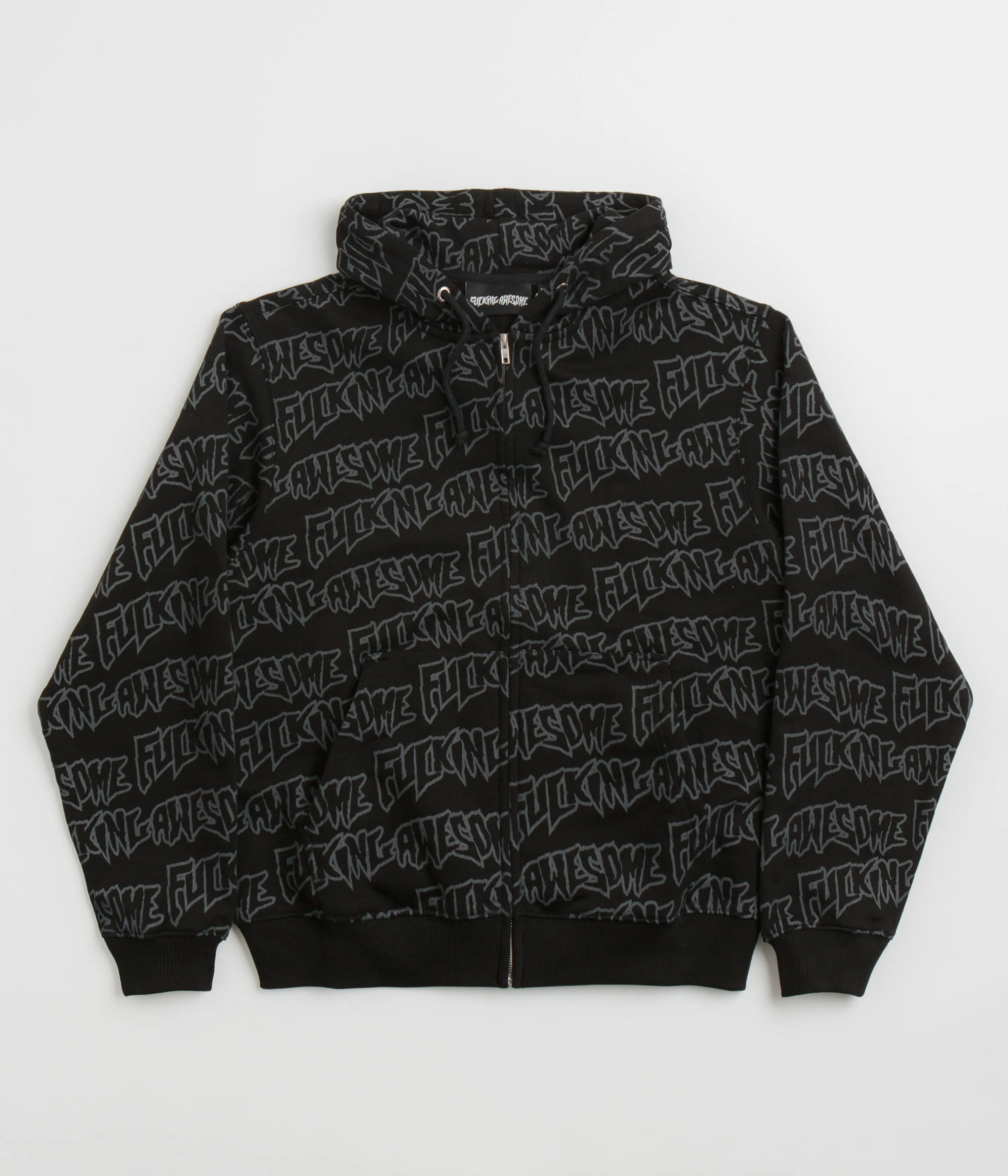 Fucking Awesome AOP Stamp Zipped Hoodie - Black