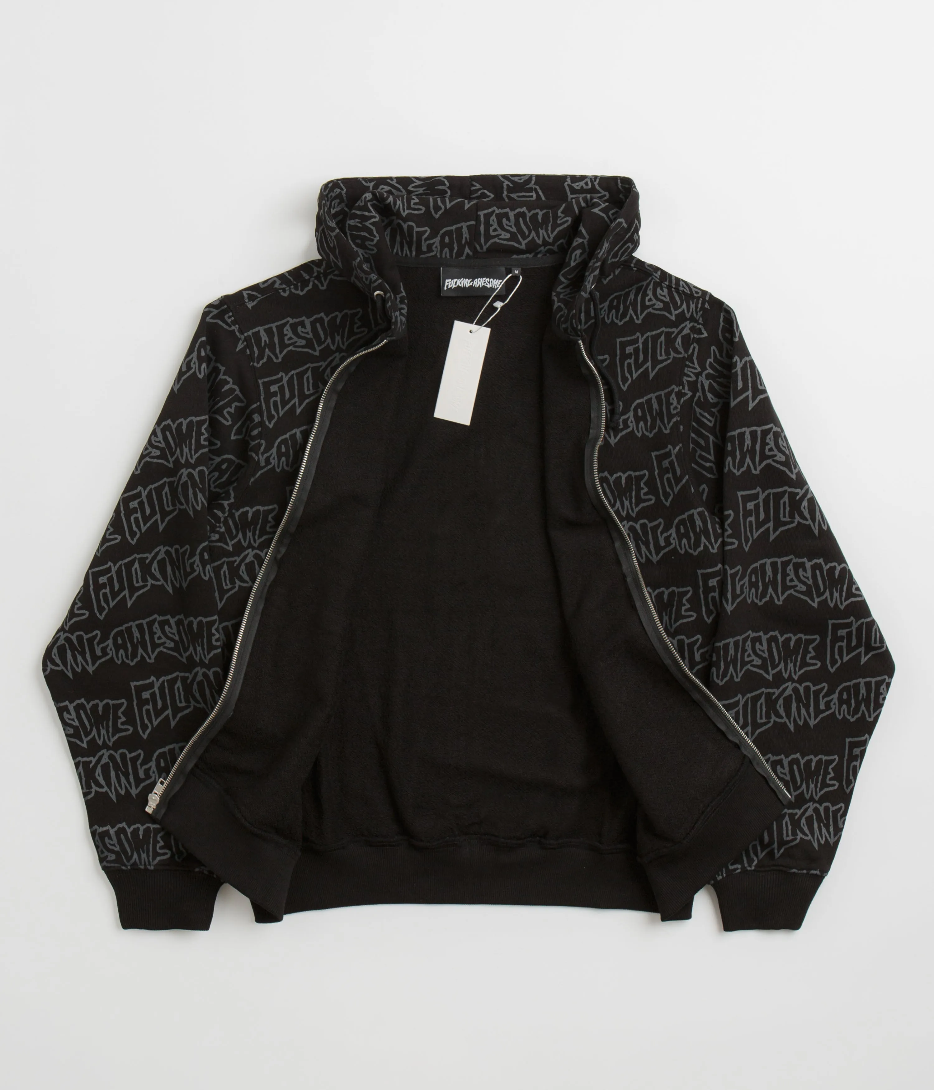 Fucking Awesome AOP Stamp Zipped Hoodie - Black