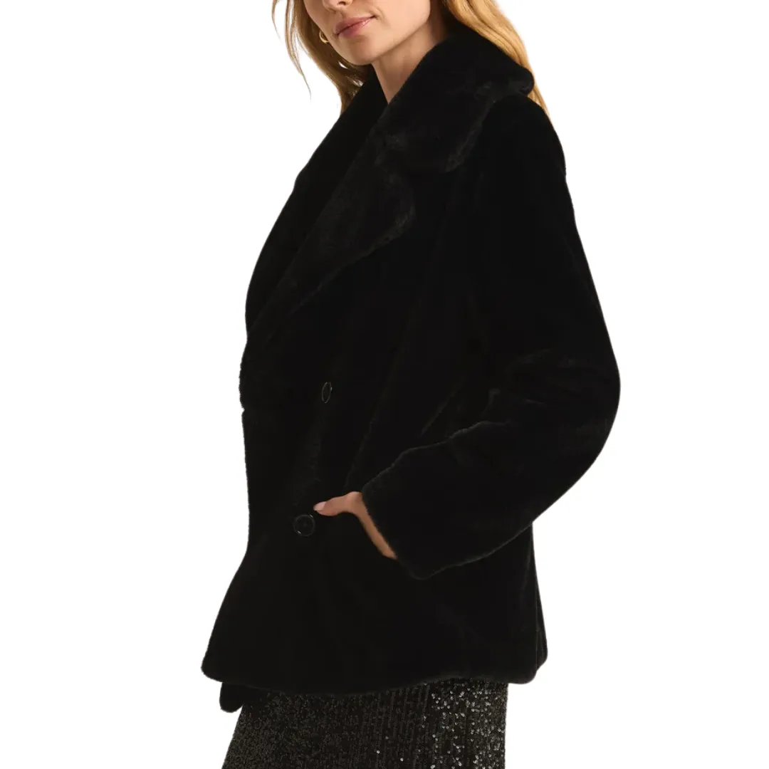 GEM DOUBLE BREASTED FUR COAT BLACK