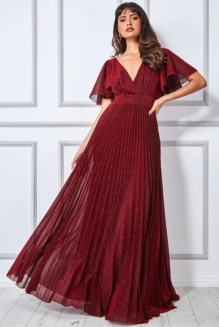 Goddiva Lurex Pleated Maxi Dress