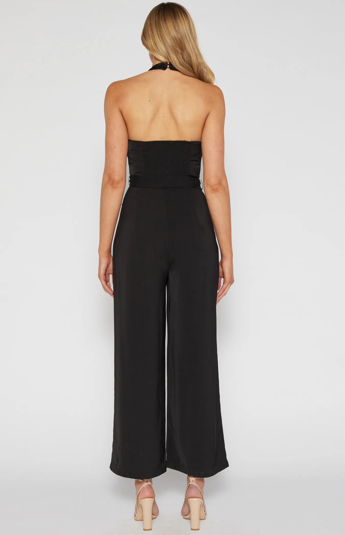 Halter Neckline Jumpsuit with Waist Tie (SJP580B)