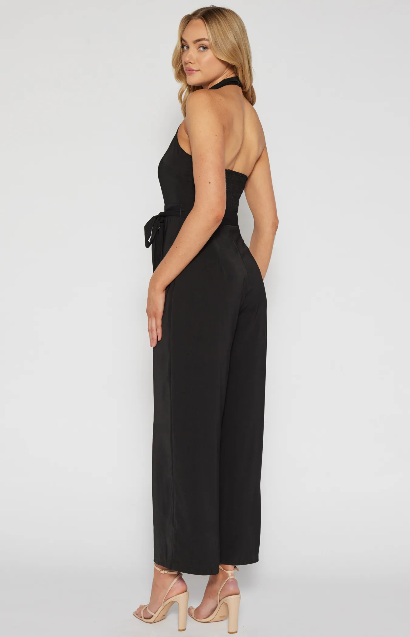 Halter Neckline Jumpsuit with Waist Tie (SJP580B)