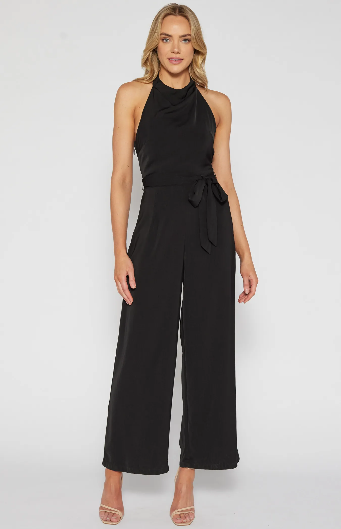 Halter Neckline Jumpsuit with Waist Tie (SJP580B)