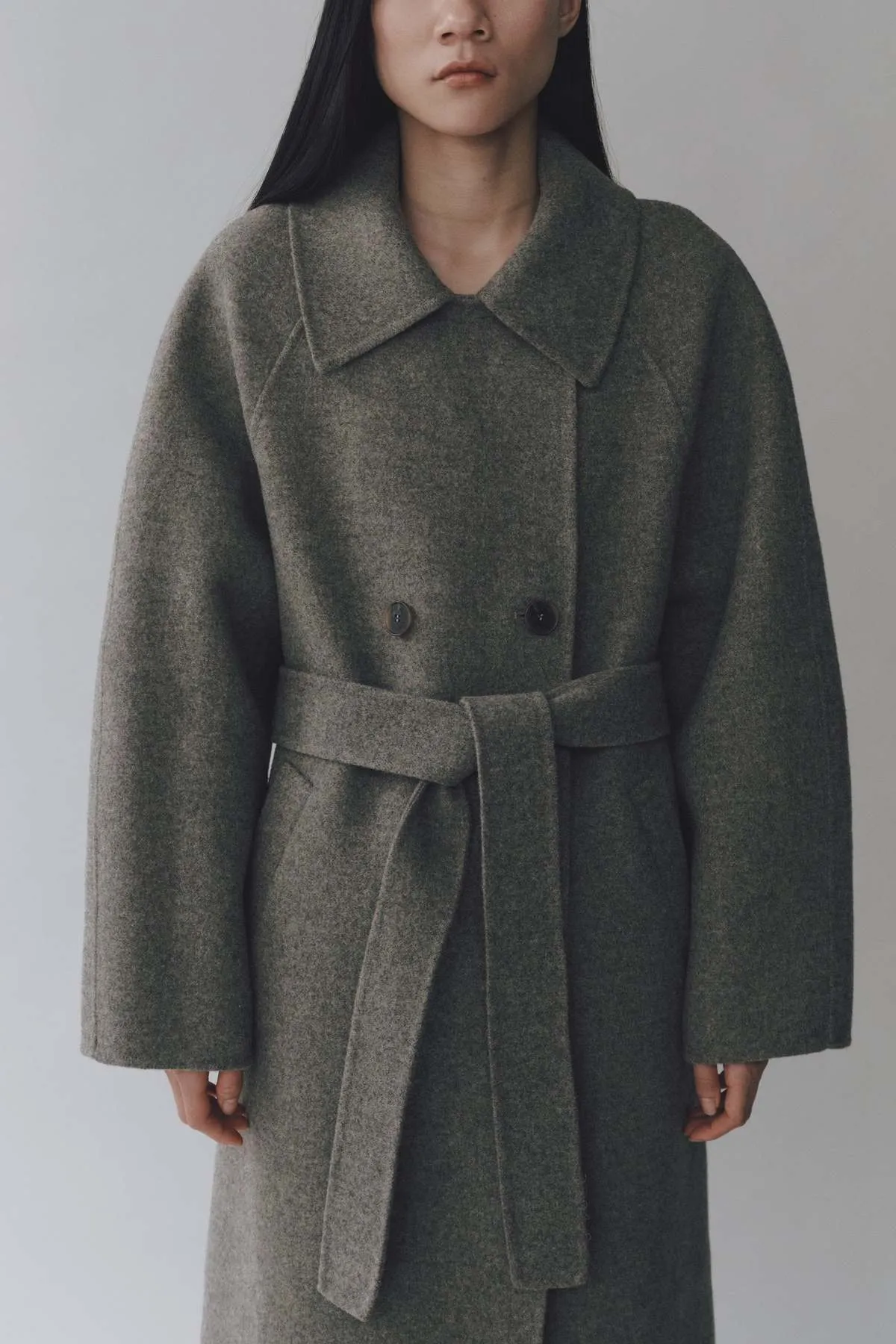 Handmade Long Wool Coat - Khaki Grey