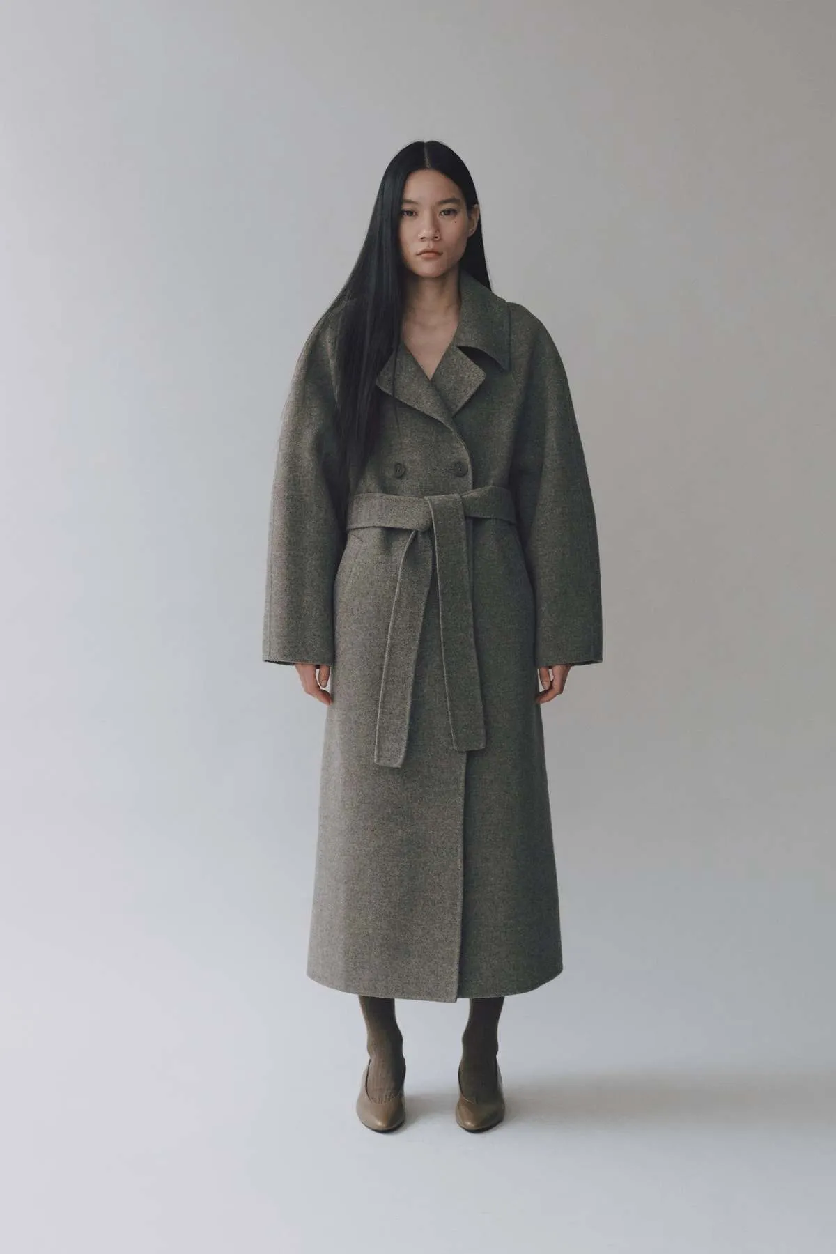 Handmade Long Wool Coat - Khaki Grey