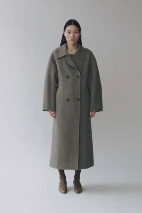 Handmade Long Wool Coat - Khaki Grey