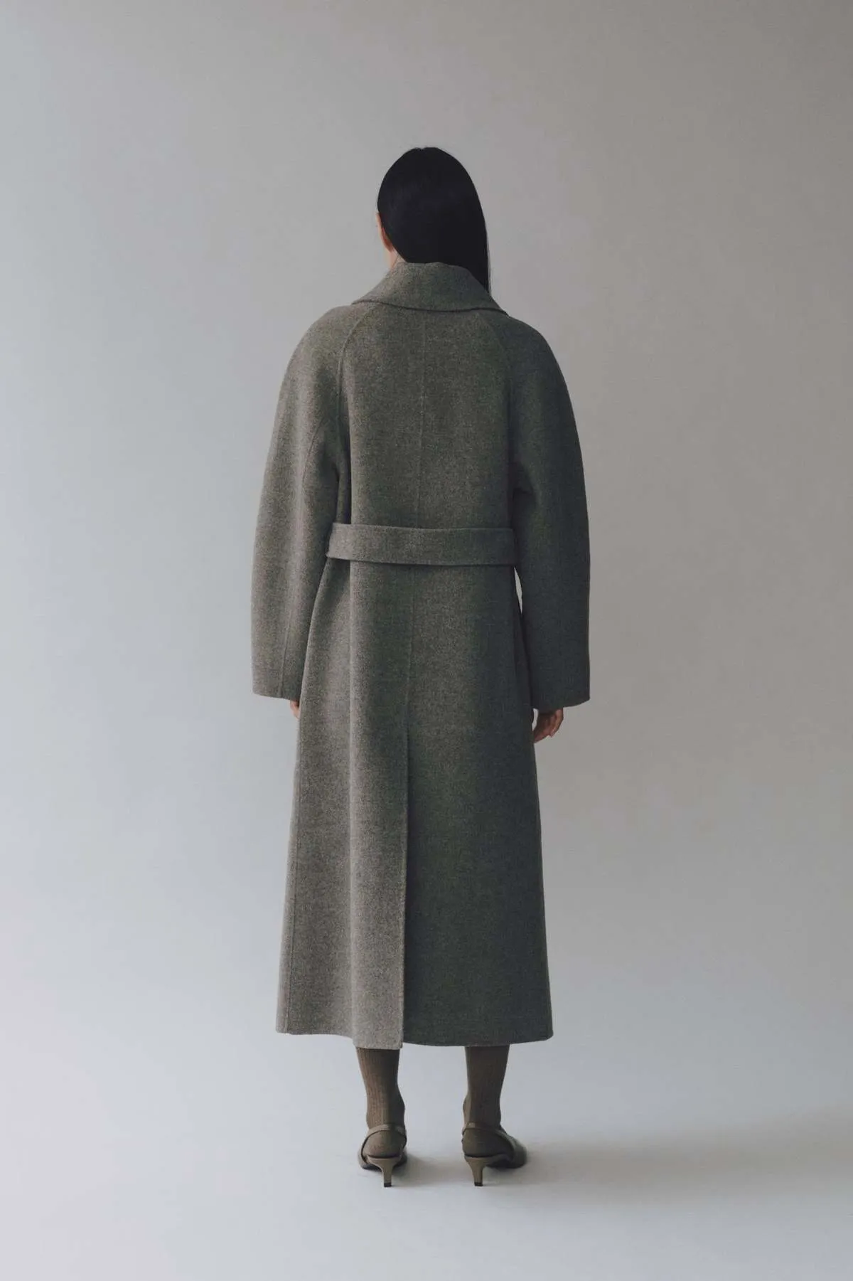 Handmade Long Wool Coat - Khaki Grey