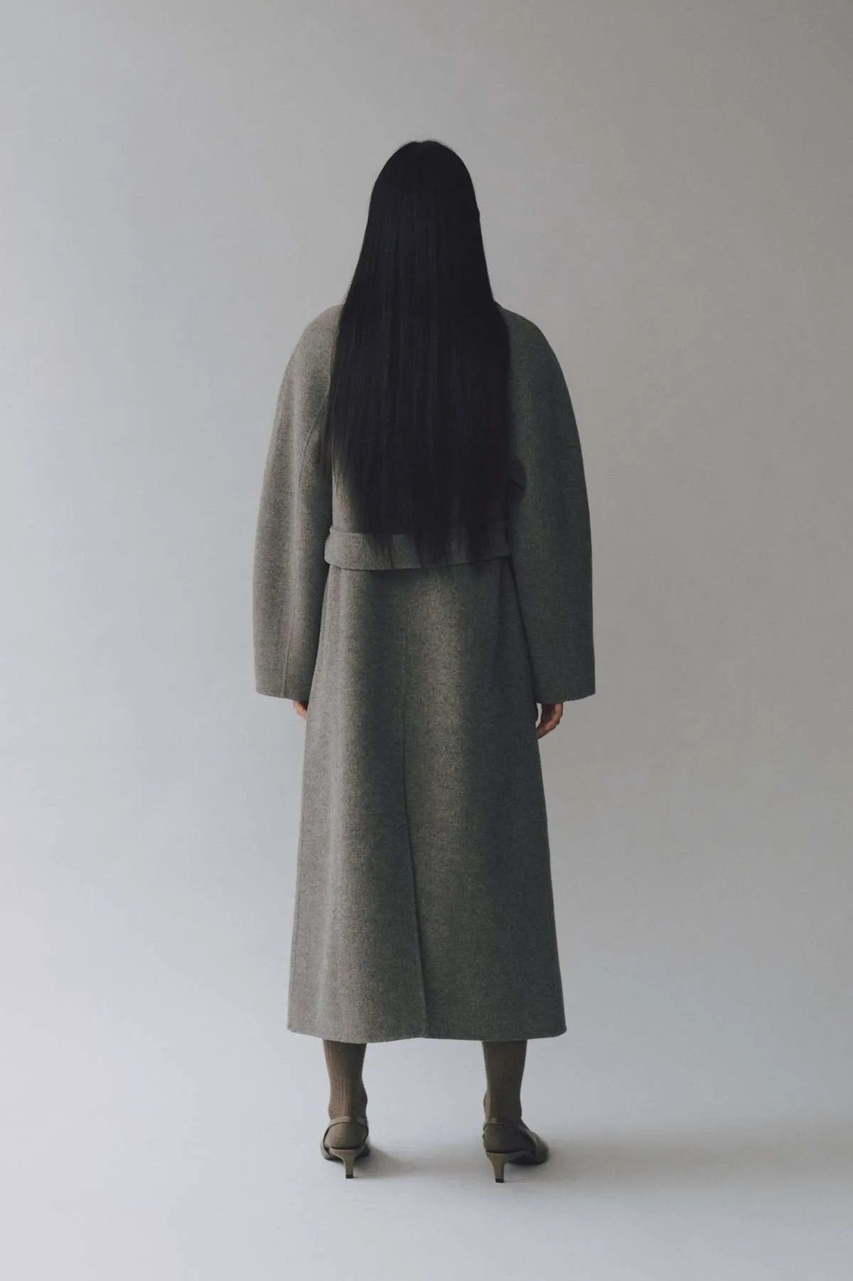 Handmade Long Wool Coat - Khaki Grey